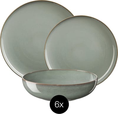 Asa Selection - Serviesset Saisons Eucalyptus 18-delig - Servies Voor 6 Personen Dinner Set - Aardewerk Met Reactive Glaze - Groen Eucalyptus - Vaatwasser En Ovenbestendig