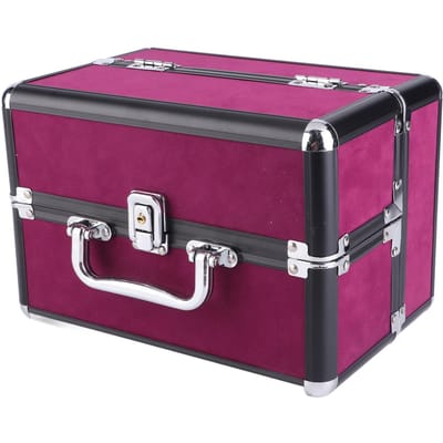 Boîte de Maquillage Cosmétiques Boîte de Transport 25x17x17cm Grande Capacité Rangement pour Maison Salon Rouge Vin et multicolore