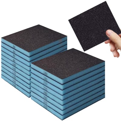 18 stuks schuursponzen 60/80/100/120/150/180/220/280/320 korrel, nat en droog schuursponzen, wasbaar en herbruikbaar schuurpad, flexibele schuurspons voor hout, metaal, lak
