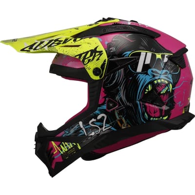 LS2 MX708 Fast II Gorilla Paars H-V Geel Offroad Helm - Maat XXXL - Helm