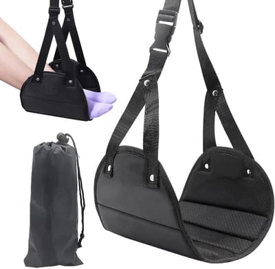 Voeten Hangmat - Vliegtuig Accessoire - Comfortabel Reizen - Verstelbare Band - Compact Ontwerp - Zwart