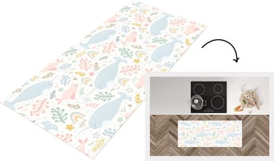 Keukenloper - Loper keuken - Narwal - Zeehond - Regenboog - Dieren - 120x50 cm - Keukenloper vinyl