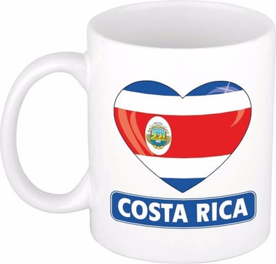 Hartjes vlag Costa Rica koffiemok - drink beker - white - 300 ml - Costa Rica - Supporters - cadeau - landen - feestartikelen