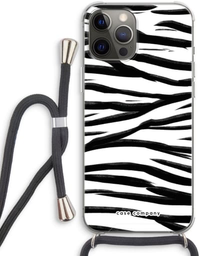 Case Company® - Hoesje met koord geschikt voor iPhone 12 Pro hoesje met Koord - Zebra pattern - Telefoonhoesje met Zwart Koord - Bescherming aan alle Kanten en Over de Schermrand