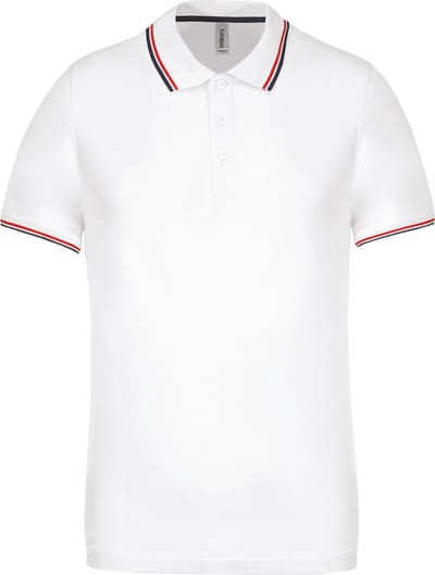 Heren Polo 'Pique' Kariban Collectie maat L Wit/Donkerblauw/Rood