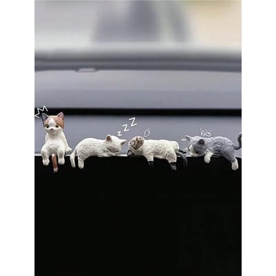 Auto 4 Stuks Schattige Slapende Kat Figuur Speelset, Miniatuur Genezende Kitten Ornament, Grappige Dashboard Decoratie, Huis Bureau Decoratie Cadeau United States