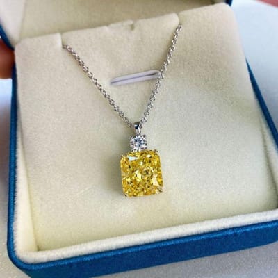 Collier avec pendentif carré en argent sterling 100 % S925, topaze scintillante et diamants à haute teneur en carbone, pour femme, bijou fin, cadeau de fête beige