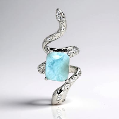 Cavill - Larimar Hanger Zilver 2,64 ct met Witte Topaas 0,36 ct - 925 Sterling Zilver Gerhodineerd - Antiek Cabochon Slang Design - Exclusieve Hangers