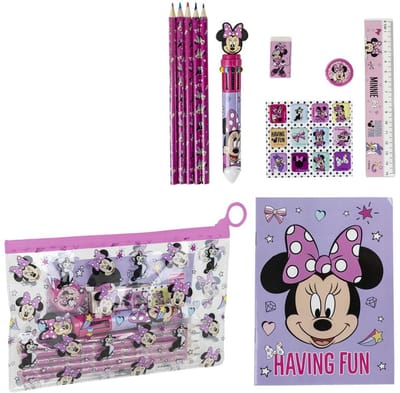 Disney Minnie Mouse Etui met Inhoud Kleuren Pen Liniaal Puntenslijper