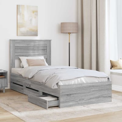vidaXL - Bedframe - met - lade - Grijs - Sonoma - 90 - x - 200 - cm - Ingenieurshout