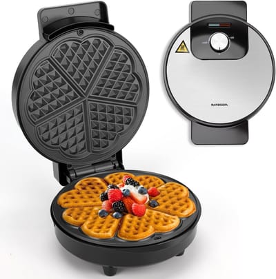 Wafelijzer Hartjes - Apparaat Bakken - Lekkere Wafels Maken - Verstelbare Temperatuur - 19 cm Platen - Zilverkleurig