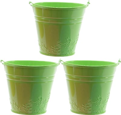 Decoris Bloempot/plantenpot bloemen relief - 3x - zink - D11 cm - groen