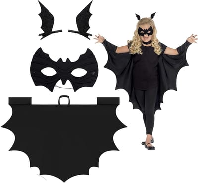 Halloween Vleermuis Kostuum voor Kinderen met Vleermuismasker en Haarspeldjes - Perfect voor Halloween Feest en Cosplay Activiteiten