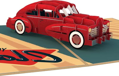 Verjaardagskaart Auto - Wenskaart 3D - Verjaardag Vieren - Klassiek Rood Design - 5 x 7 inch - Rood