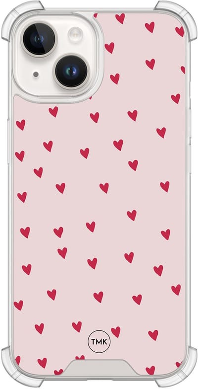 Shockproof hoesje geschikt voor Apple iPhone 14 - Cute hearts - Schokbestendig - Verhoogde randen - TPU case - Extra Sterke Back Cover - Print - Transparant, Roze