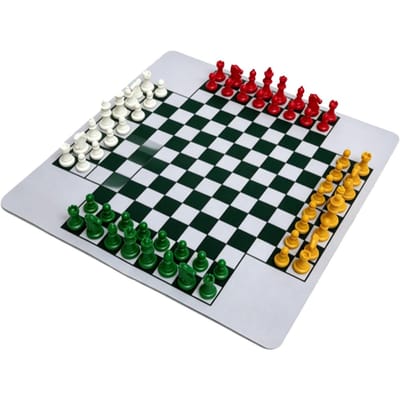 4-speler Schakerset Klassiek Schaken Bordspel Set 64 Schakelpionnen 35cm Rubberen Mat Schakkelbord 49mm Koningshoogte Familie black