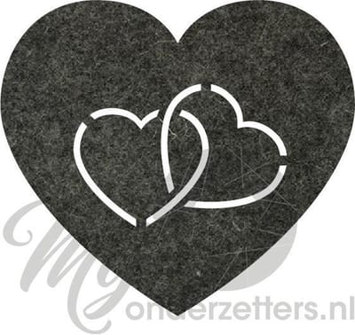 Hart in hart vilt onderzetters - Gem. antraciet - 6 stuks - 10 x 10 cm - Tafeldecoratie - Glas onderzetter - Valentijn - Cadeau - Woondecoratie - Tafelbescherming - Onderzetters voor glazen - Keukenbenodigdheden - Woonaccessoires - Tafelaccessoires