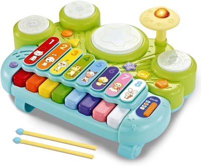 3-in-1 Muziekinstrumenten Speelgoed - Elektronisch Piano Keyboard Xylofoon Drumstel - Educatief Speelgoed met Lichtjes - voor Baby's & Peuters van 1 2 3 jaar, jongens en meisjes