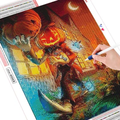 Diamant kruissteek Halloween diamant schilderij volledige ronde diamant borduurwerk kerstavond foto 20X30CM orange