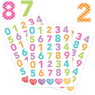 Cijfer Stickers – Polkadot Getallen – 3 Stickervellen – 105 Stuks