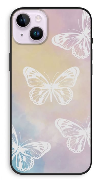 Case Company® - Hoesje geschikt voor iPhone 14 Plus hoesje - White butterfly - Biologisch Afbreekbaar Telefoonhoesje - Bescherming alle Kanten en Schermrand