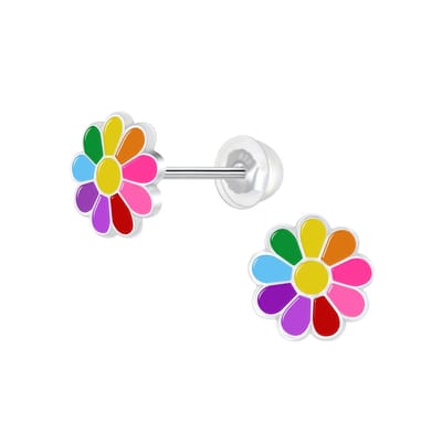 Zilveren K3 oorstekers - bloem - regenboog - 925 zilver - 7 mm