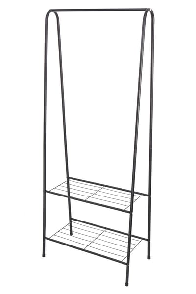 Kledingrek Staand – Kledingrek met Planken – Garderoberek Metaal – Open Kast – Kapstokrek – Zwart – Voor Slaapkamer en Hal