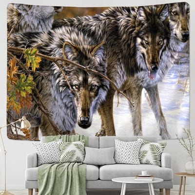 Maanlicht Wolf Wandtapijt Muur Hangend Olieverfschilderij Hekserij Psychedelisch Dier Tapiz Hippie Slaapkamer Woondecoratie 95x70cm