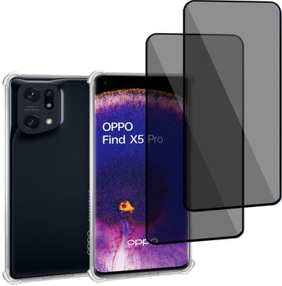 Geschikt voor OPPO Find X5 Pro - Hoesje + 2x Screenprotector – Gehard Glas Cover + Shock Proof Case - Transparant