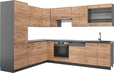 Vicco Hoekkeuken Fame-Line, Goudkleurig Eiken/Antraciet, 287 x 227 cm, WB Antraciet