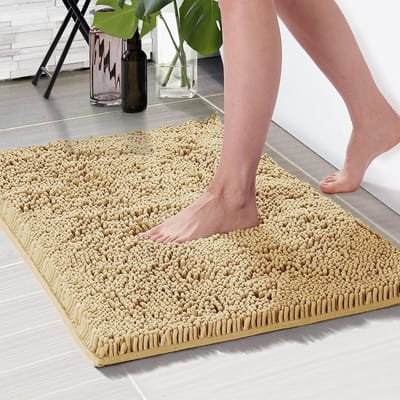 Antislip badmat, waterabsorberend, badmat, absorberend, badmat, pluizige douchegordijn, 50 x 80 cm, beige, 1 stuk