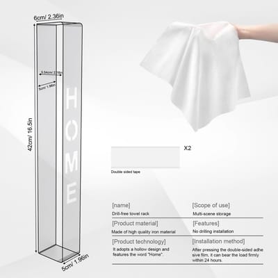 Dailygoods- Handdoekhouder zonder boren - Zelfklevende Handdoekhouder - Gastendoekhouder - Zwart - 42 cm - Licht en compact - Handdoekrek