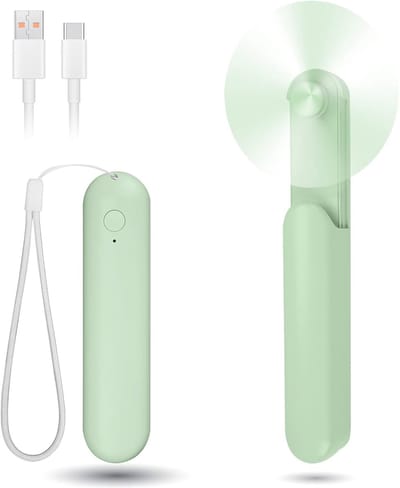 Draagbare Mini Ventilator - Mini Ventilator Oplaadbaar - Hand Ventilator usb - 3 Snelheden - Powerbank - Draadloos - - Mini Bureau Waaiers Gezichtsventilator - Stil & Compact - Groen - Opvouwbaar - Tafelventilator Draadloos - 24 Uur Gebruiksduur