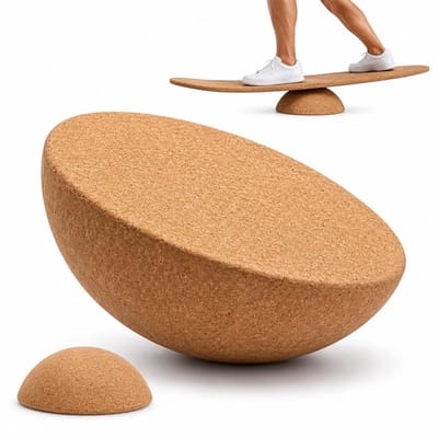 Halfbol van massief kurk, diameter 15 cm, hoogte 7 cm, van kurk, massief balansbord van hoge kwaliteit, antislip, voor yoga, fitness, pilates, volwassenen en kinderen, bruin terra