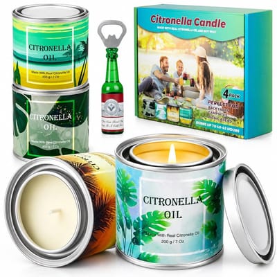 Dailygoods- Citronella Kaarsen Set - 4 x 200g - Buiten Kaarsen - Geurkaarsen - Camping Kaarsen - 200 Uur Brandtijd - Aangenaam Aroma - Geurkaars
