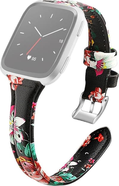 By Qubix - Compatible Fitbit bandje - geschikt voor Fitbit Versa 1 / 2 & Lite bandje TPU leer - Bloemenprint rood Smartwatchbandje bandje Armband Polsband Strap Band Watchband