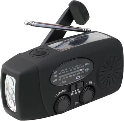 Noodradio - Bouwradio - Noodpakket - Noodradio Solar Opwindbaar - Noodpakket voor thuis - Draagbare radio - Powerbank 2000 mAh - Zwart