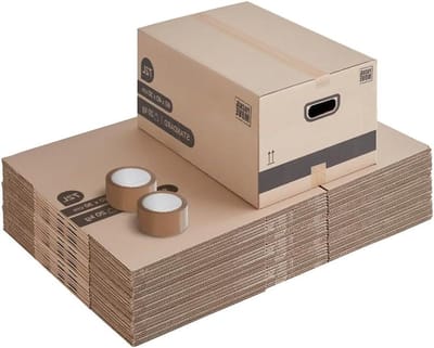 Verhuisdozen Set - Verhuisboxen Opslag - Spullen Inpakken - Versterkte Handgrepen - 30 Stuks 72L - Bruin