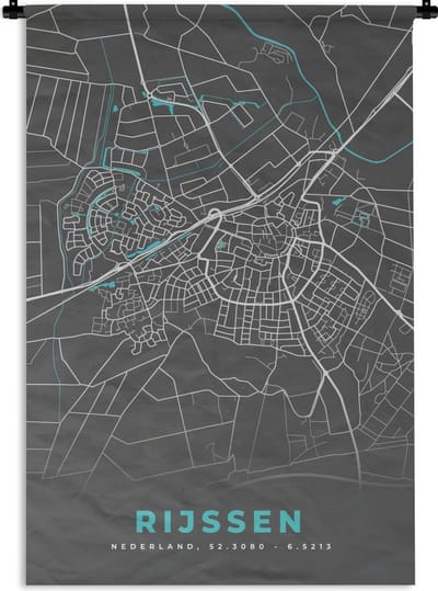 Wandkleed - Wanddoek - Plattegrond - Rijssen - Grijs - Blauw - 90x135 cm - Wandtapijt - Stadskaart