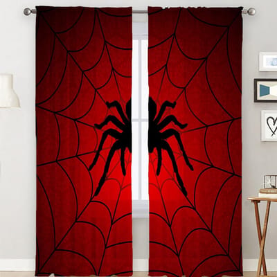 Cartoon Spin Zwart Web Kinderen Halloween Raamgordijnen Voor Kinderen Slaapkamer Woonkamer Badkamer Kicthen Deur Hal Huisdecor W50 X H130(CM)X2&Hook