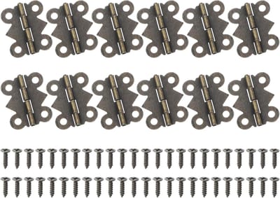 Scharnier voor juwelendoosjes, 2,3 x 2,2 cm, vlinderscharnieren, 180 graden, voor sieradendoos met schroeven voor houten doos, lade en handwerk (brons, 12 stuks)