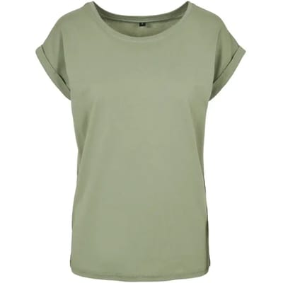 Build Your Brand - Extended Shoulder Dames T-shirt - Soft Salvia maat XS