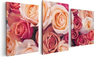 Artaza Canvas Schilderij Drieluik Roze Rozen Achtergrond - Bloemen - 120x60 cm - Wanddecoratie Woonkamer - Schilderijen - Muurdecoratie