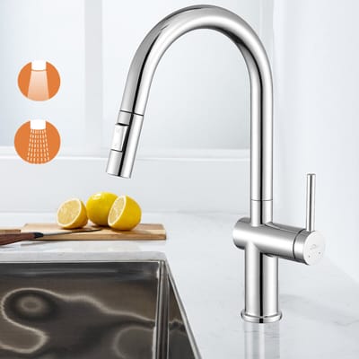 Auralum max Keuken Kraan RVS - Keukenkraan met Uittrekbare Uitloop - 360° Draaibare - 2 straalsoorten - 360° Draaibaar - Zilver