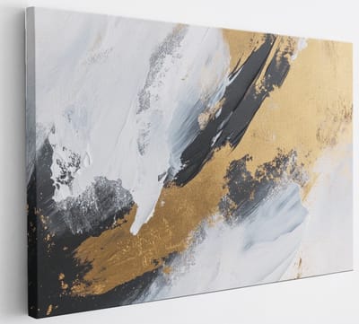 Saammp Canvas Schilderij - zwart goud patroon - Abstract kunstwerk - 30x20 - Foto op canvas - Wanddecoratie - Muurdecoratie Woonkamer - Slaapkamer decoratie - Canvas Print