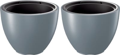 Prosperplast Plantenpot/bloempot Sevilla - 2x - buiten/binnen - kunststof - lichtgrijs - D39 x H30 cm - met binnenpot