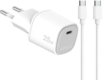 Celly Thuislader + USB-C naar USB-C kabel - 25 Watt - GaN technologie - Snel opladen