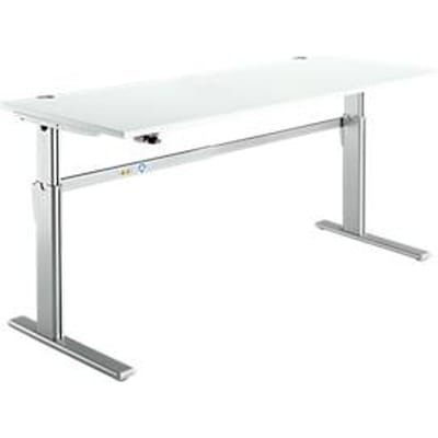 Standaard bureau, elektrisch in hoogte verstelbaar, rechthoekig, C-poot, B 1800 x D 800 x H 725-1185 mm, lichtgrijs/blank aluminium RAL 9006