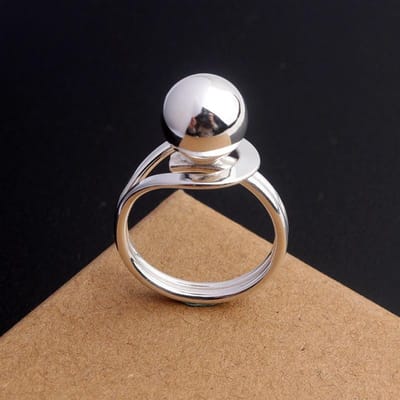 Personnalité Simple Couleur Cuivre Surface Brillante Géométrie Boule Ronde Anneaux Réglables Pour Femmes Hommes Mode Tempérament Bijoux resizable white