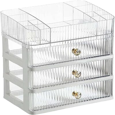 Acryl Make-up Organizer met 3 Laden, Stapelbare Cosmetica Organizer voor Huidverzorging, Desk Organizer voor Badkamer en Dressoir